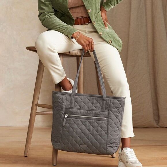 Vera Bradley Classic Tote Bag Gray Quilted Twill Minimalist Casual Weekender